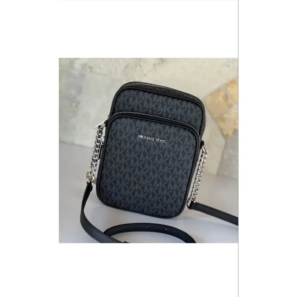 Michael Kors Black Monogram Jet Set Travel Crossbody Bag
